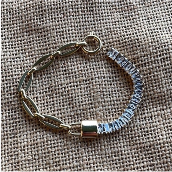 Gold Plated Waterproof Lock Chain Bling Cubic Zirconia Bracelet Sparkly - Picture 5 of 11